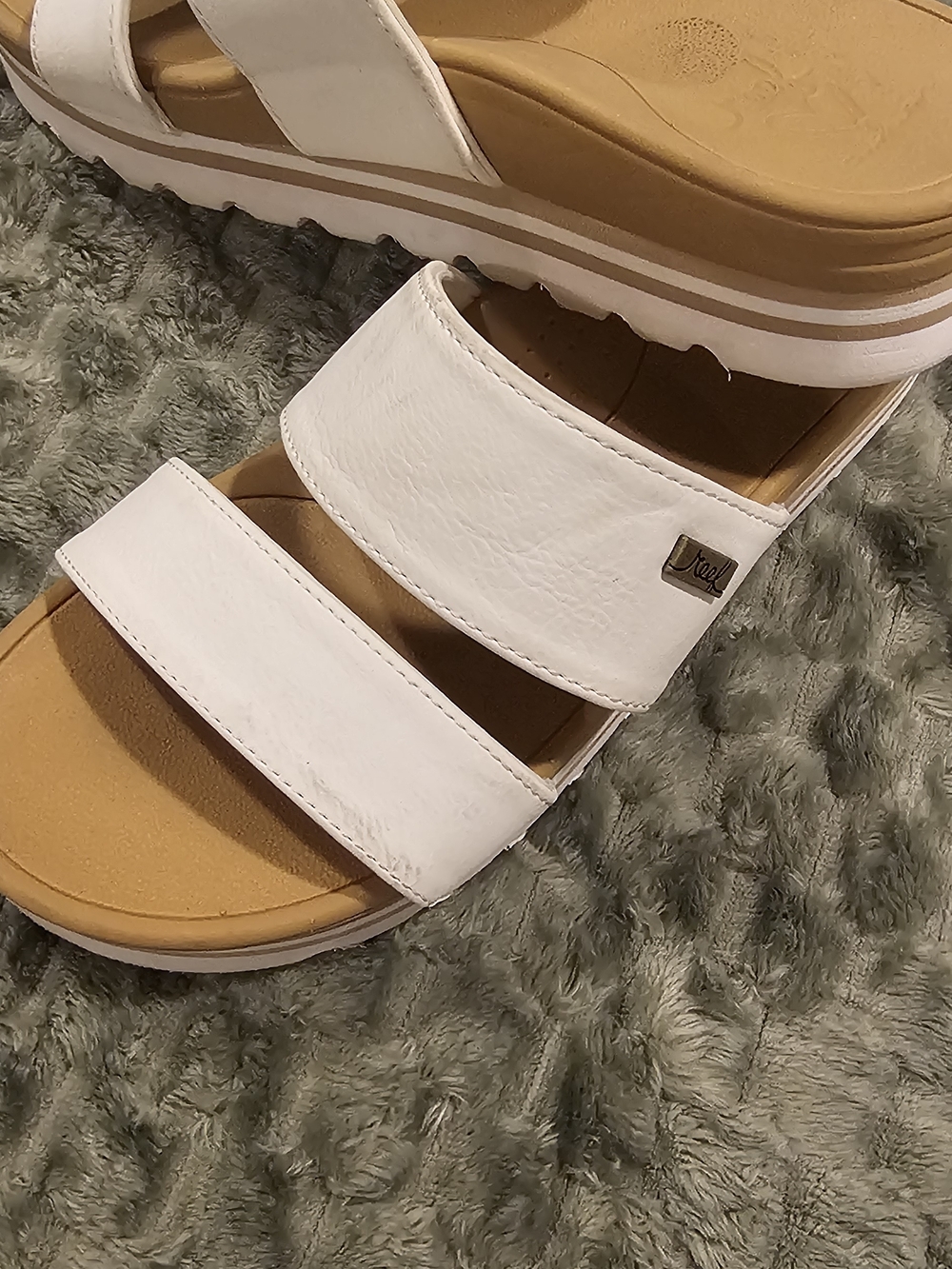 Reef Women's White Double-Strap Slide Sandals with Tan Footbed - Picture 2 of 4